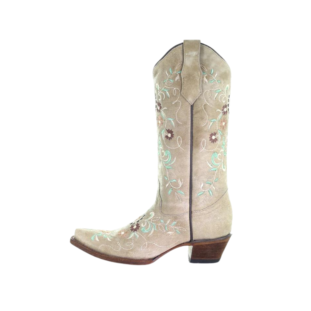 Corral Women's Sand & Flower Embroidery Beige Boots