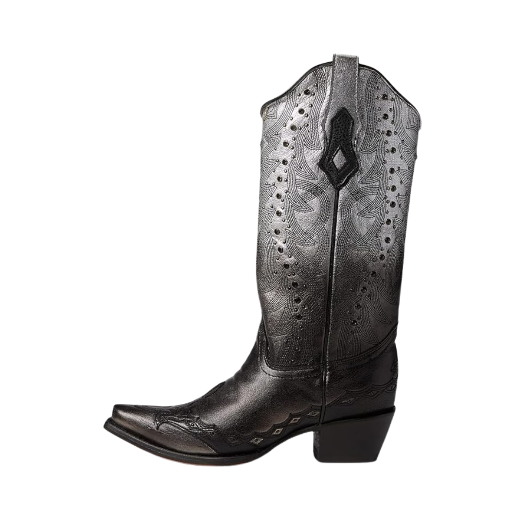 Corral Boots Women's Embroidery Studs Snip Toe Black Boot