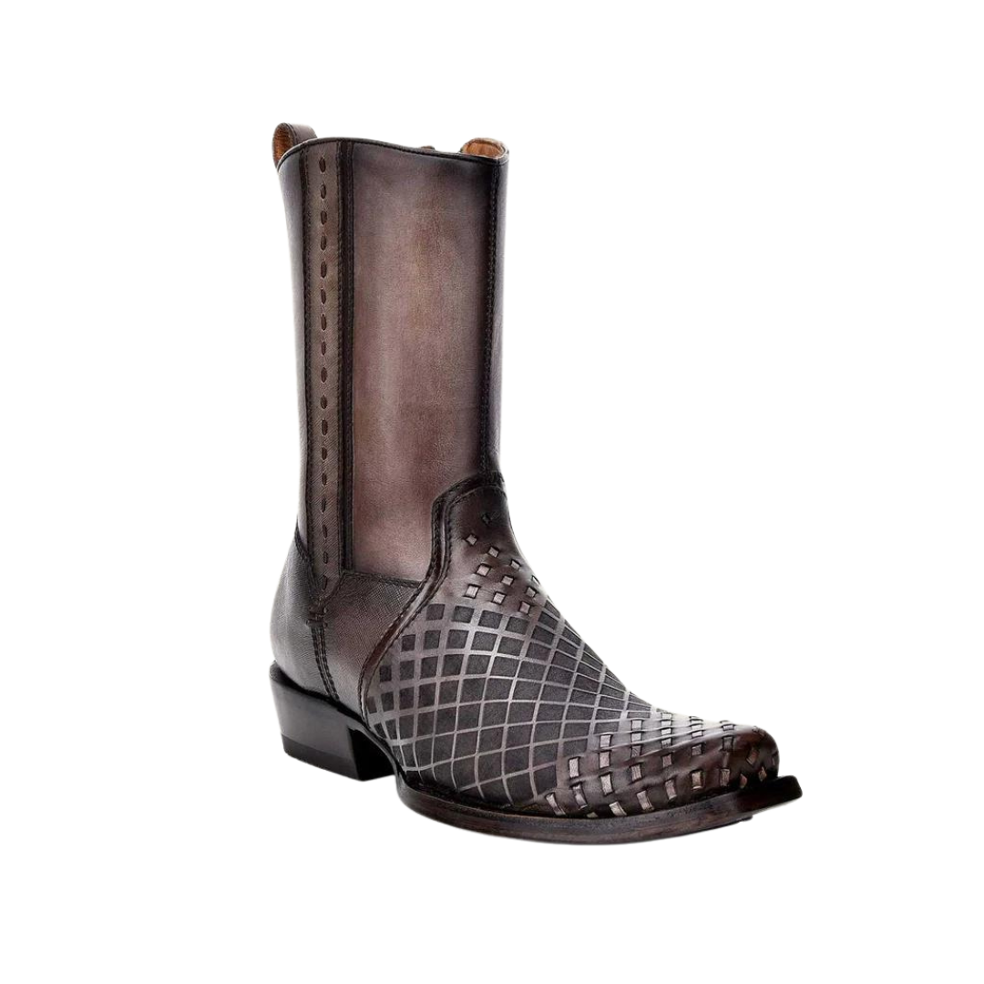 Cuadra Men's Fashion Cowboy Woven Leather Ankle Gray Boots
