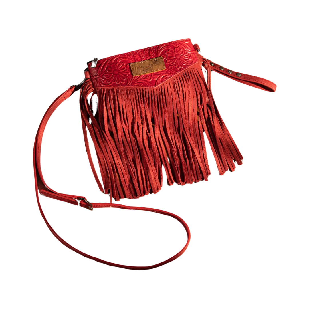 Wrangler Women's Vintage Floral Tooled Crossbody Red Bag