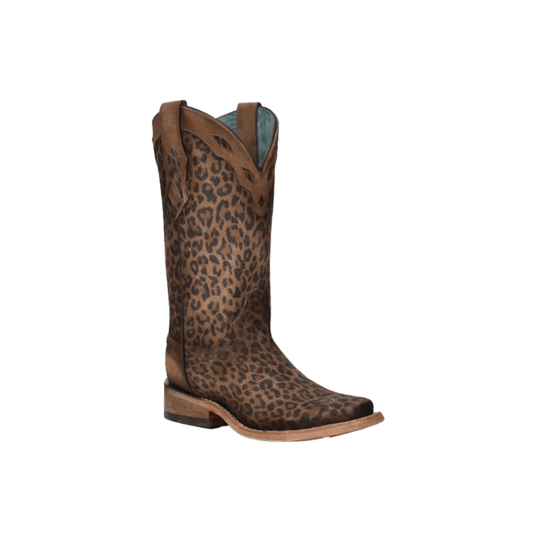 Corral Women's Sand Leopard Print Overlay Square Toe Boots