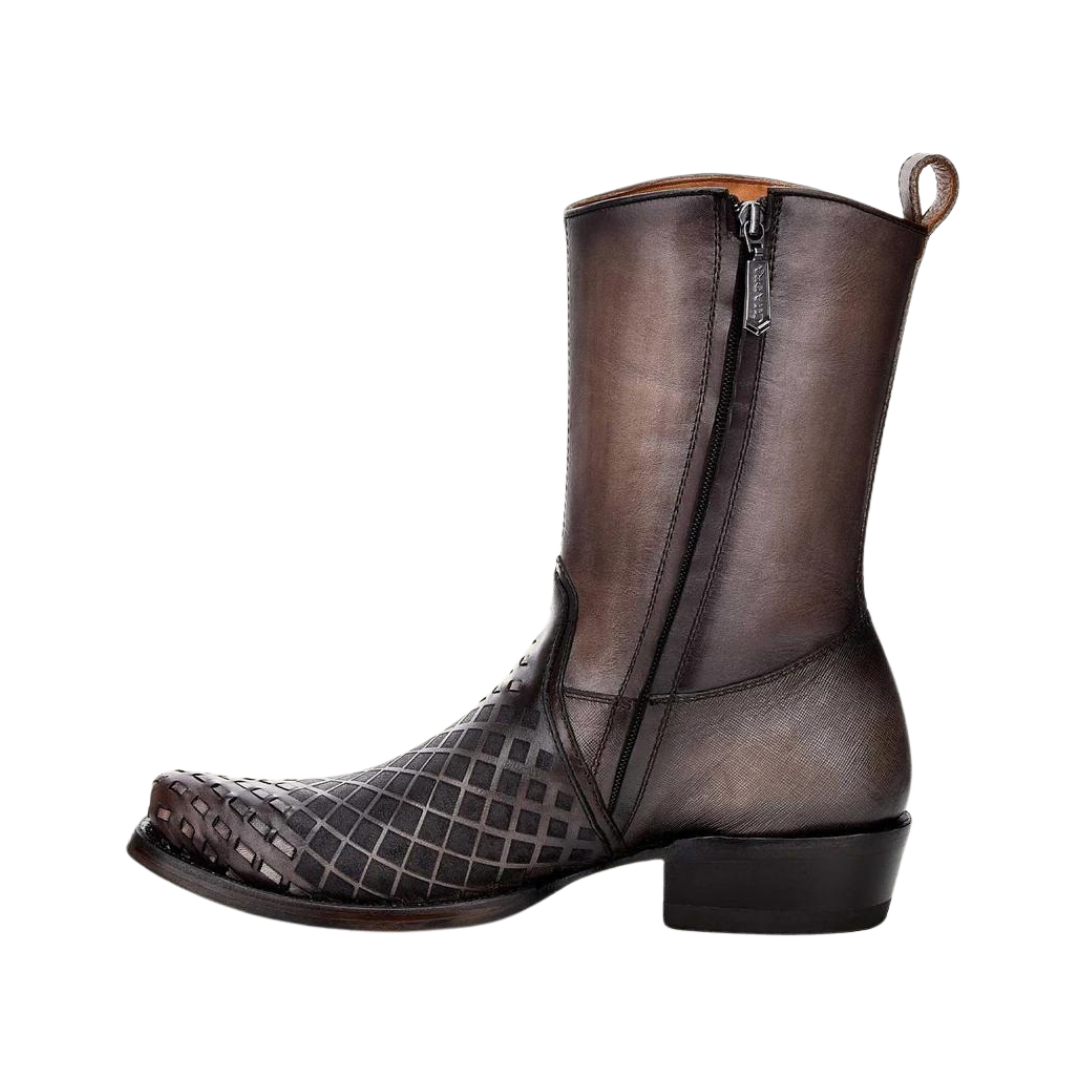 Cuadra Men's Fashion Cowboy Woven Leather Ankle Gray Boots