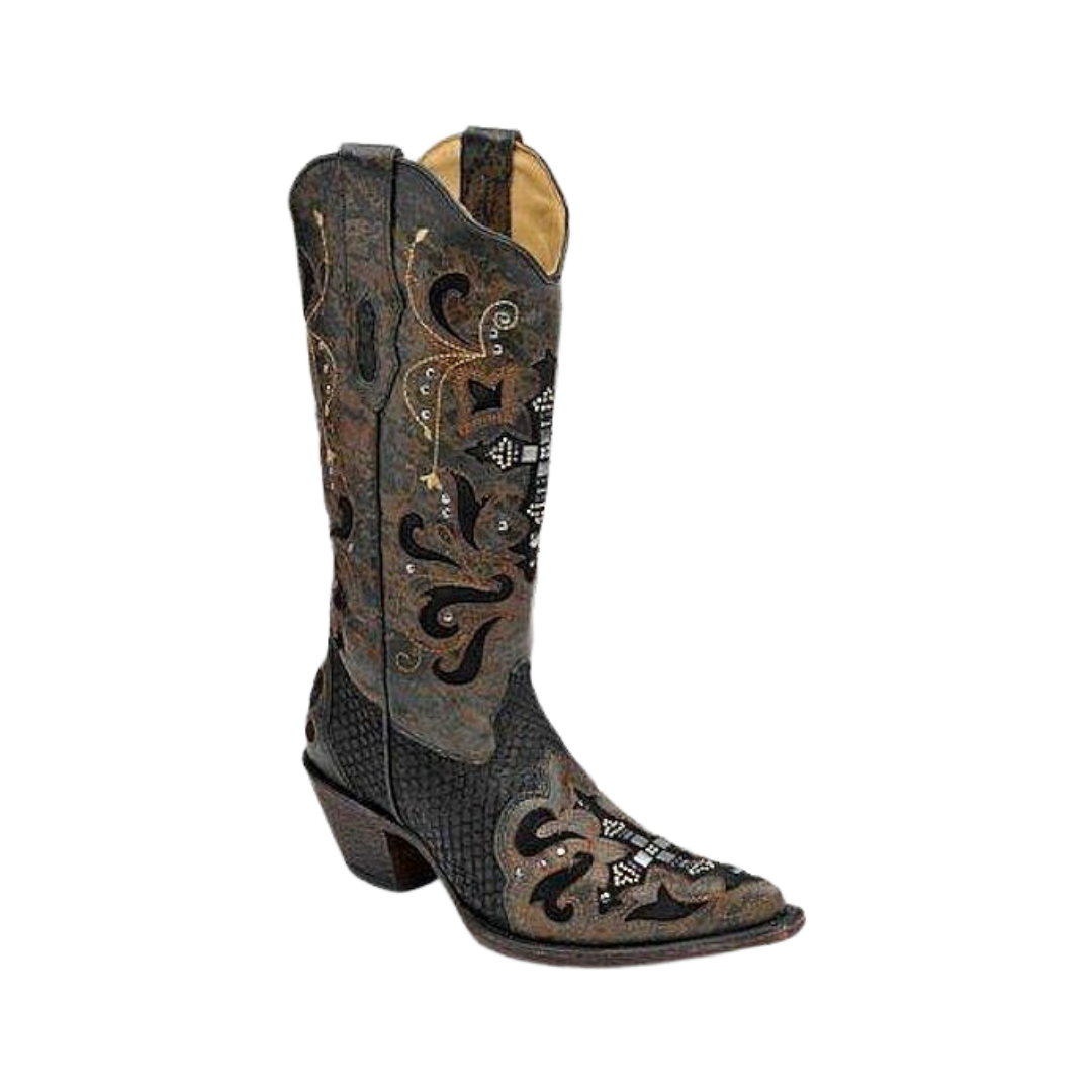 Corral Boots Women's Cross Black Python Crystal Boot