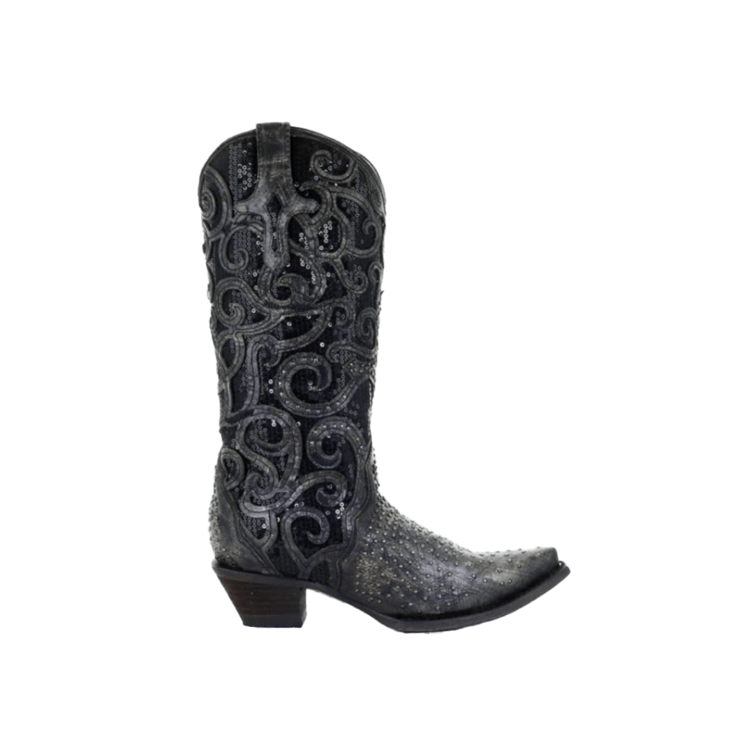 Corral Boots Women's Black Overlay and Full Studs Vamp