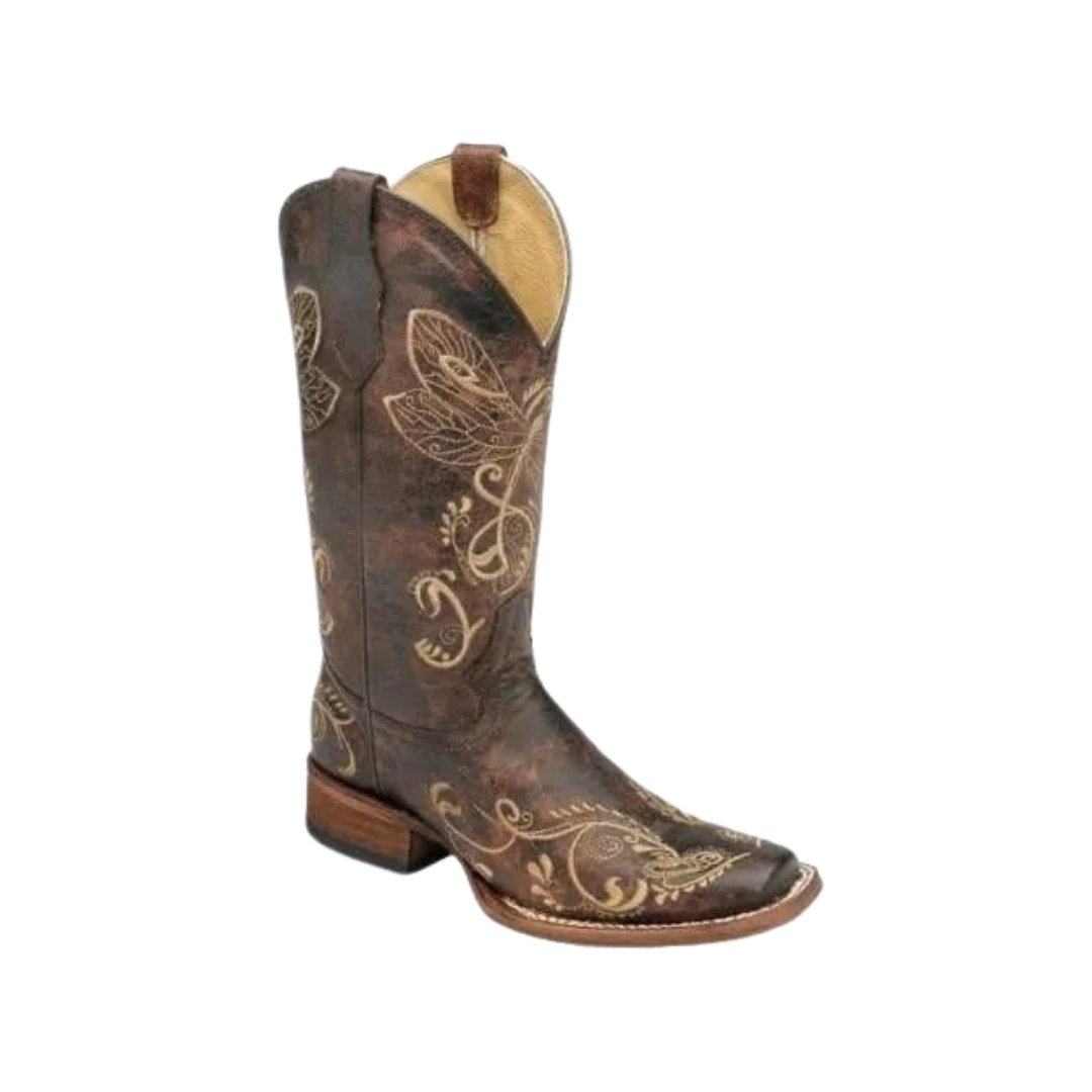 Corral Women's Dragonfly Embroidered Distressed Brown Boots