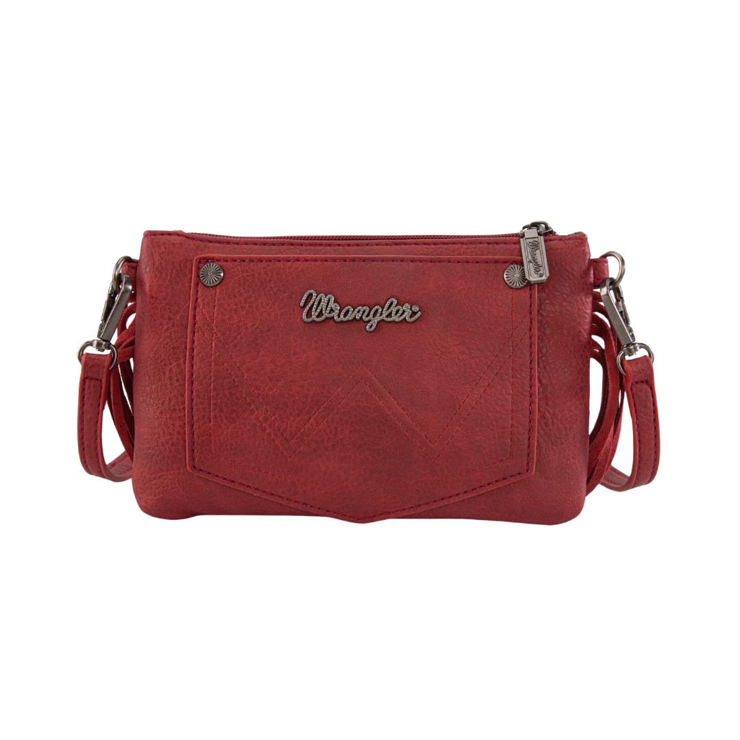 Wrangler Women's Vintage Floral Tooled Crossbody Red Bag