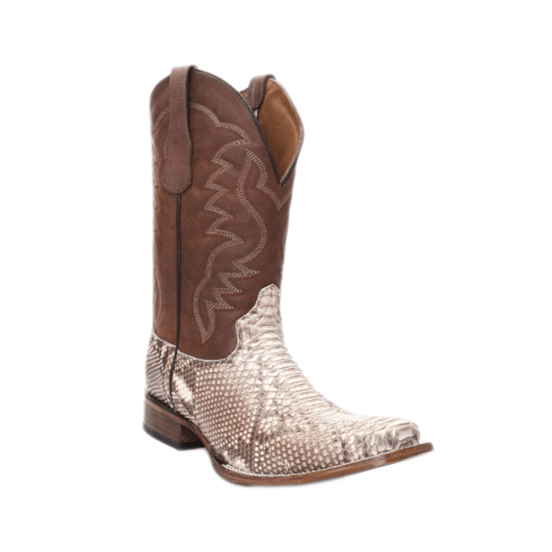 Corral Men's Natural Python Embroidery Square Brown Boots