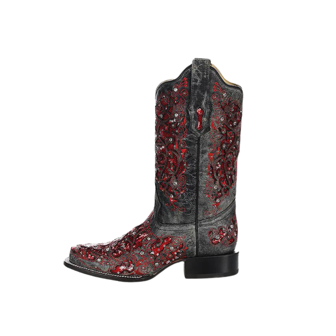 Corral Women s Glitter Inlay Black And Red Boots