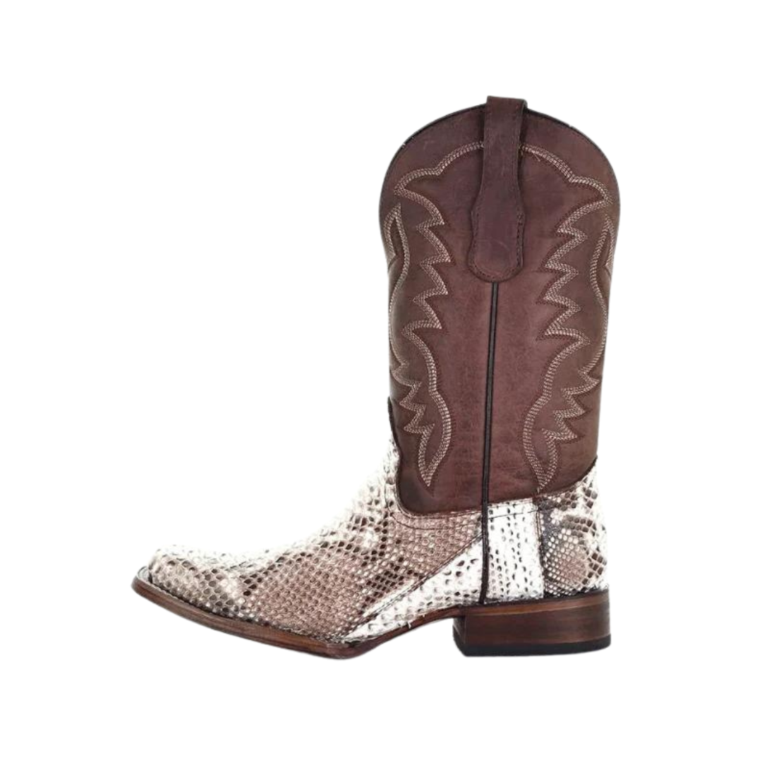 Corral Men's Natural Python Embroidery Square Brown Boots