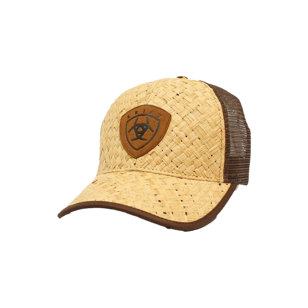 Ariat M&amp;F Brown Mesh Leather Patch Logo Cap