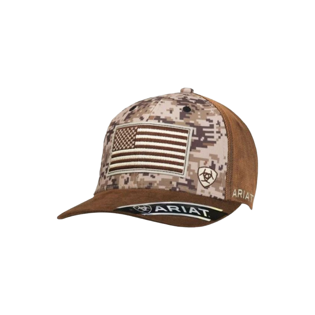 Ariat M&amp;F Brown Camo Embroidered US Flag Cap