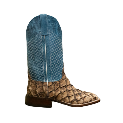 Stylish Anderson Bean Men's Pirarucu Boots: Sky Blue & Distressed Brown