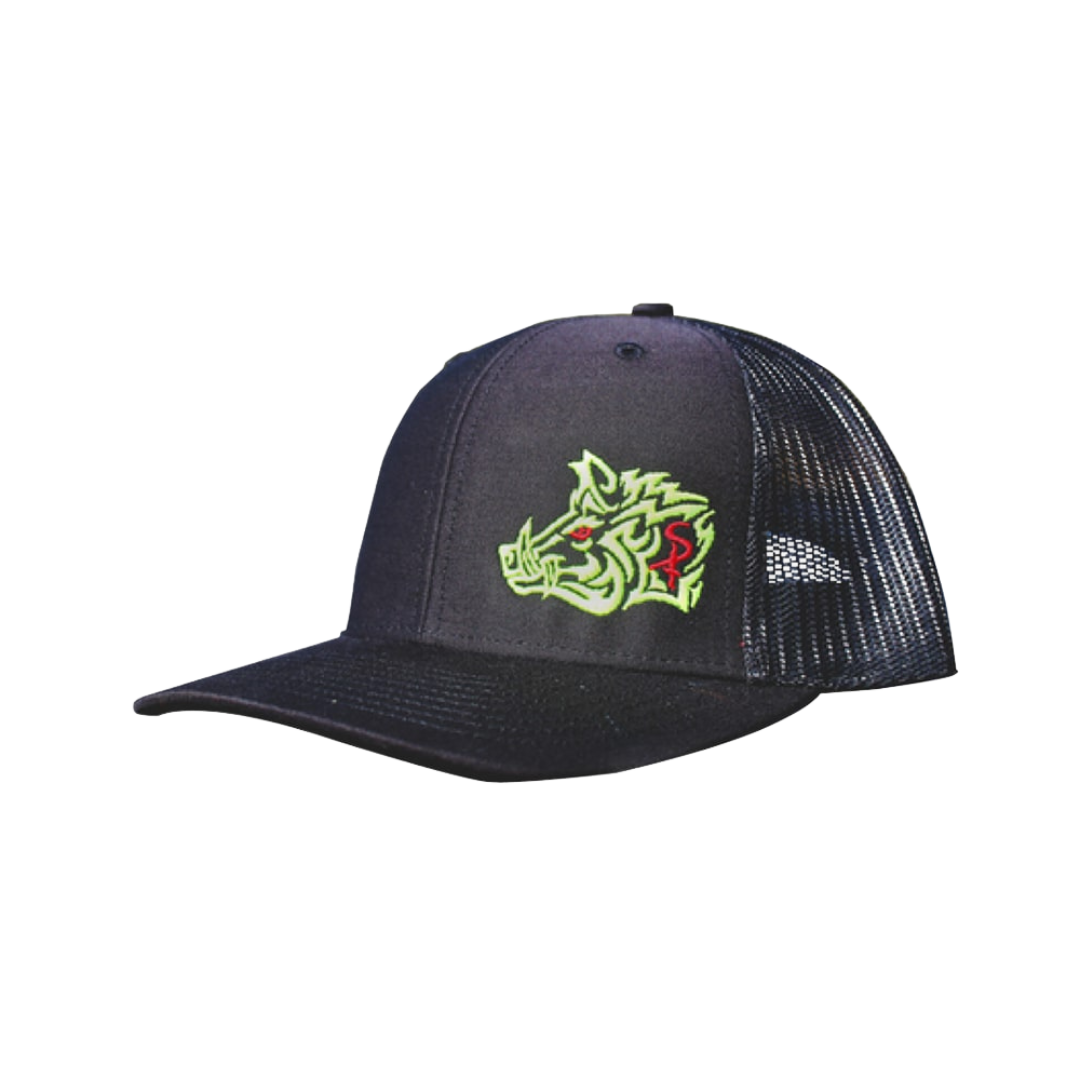 Oil Field Hats Black Aztec Spiner Pig Design Mesh Cap