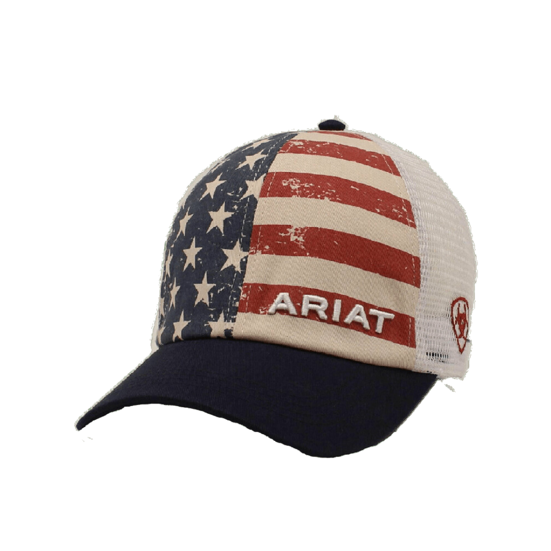 Ariat M&amp;F Distressed Usa Flag Mesh Cap