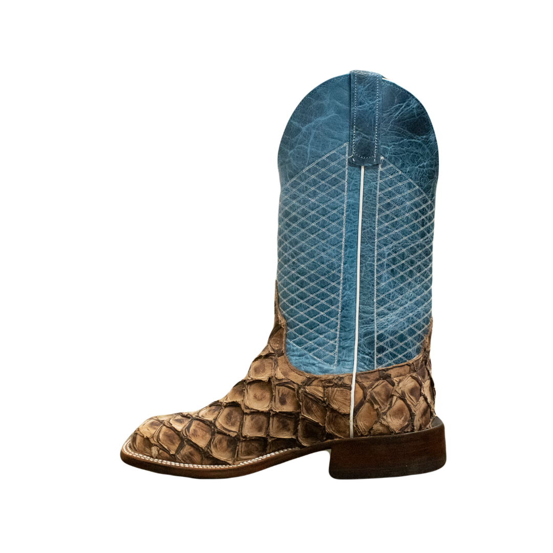 Anderson Bean Men's Sky Blue and Distressed Light Brown Pirarucu Boots