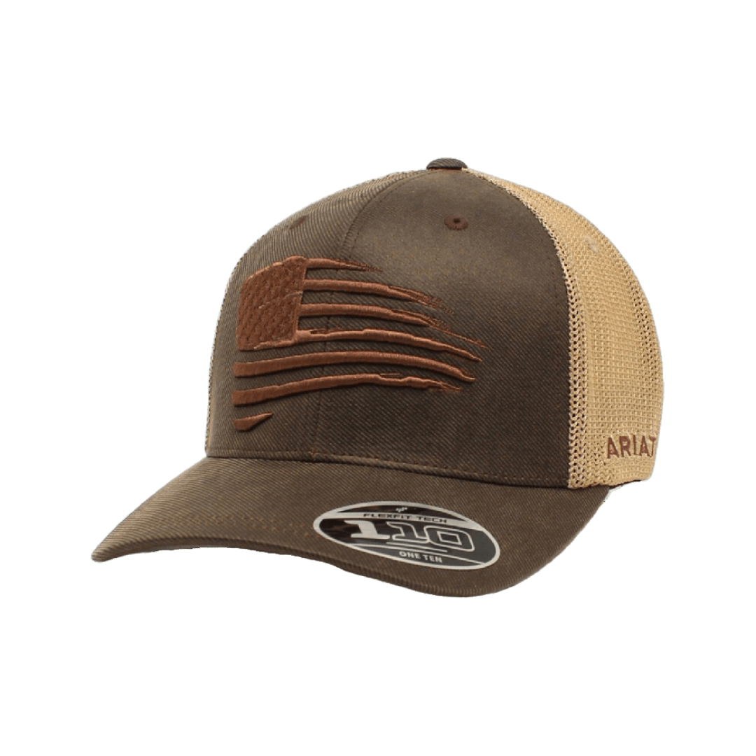 Ariat M&amp;F Brown Mesh Embroidered US Flag Cap