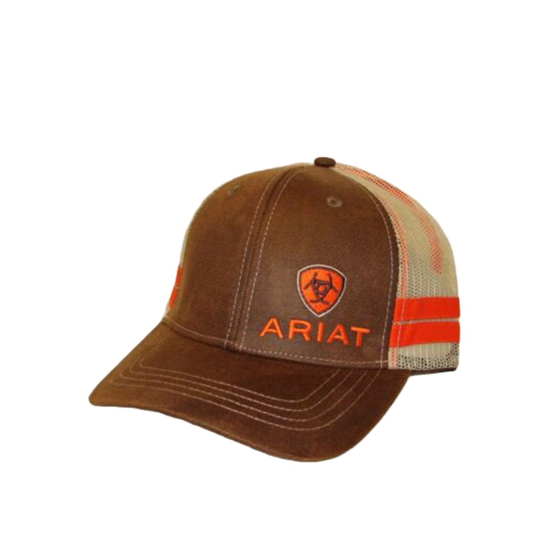 Ariat M&amp;F Brown Trucker Mesh Orange Stripe Cap