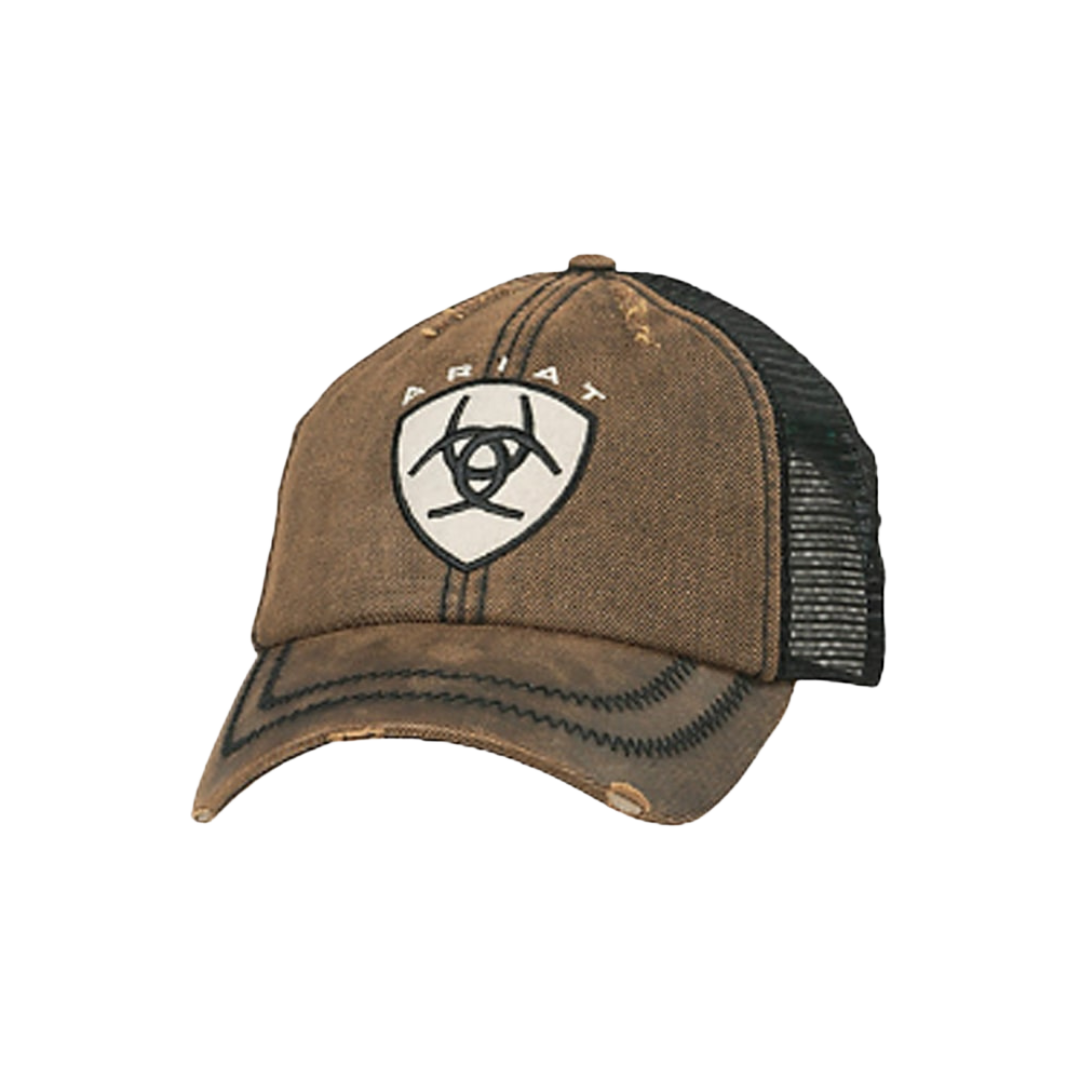 Arait M&amp;F Brown Oilskin Black Mesh Logo Patch Cap