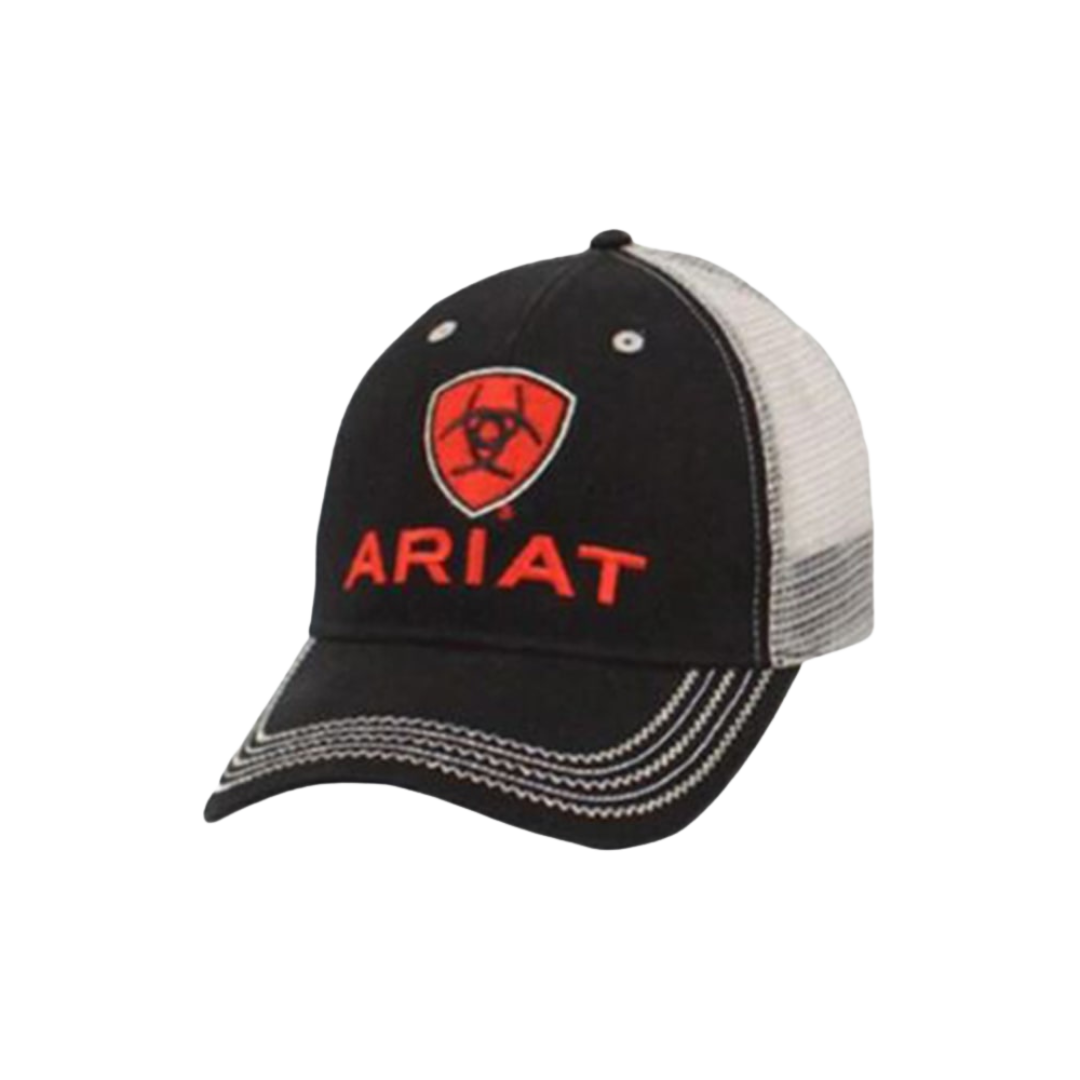 Ariat M&amp;F Black Red Logo Embroidered Mesh Cap