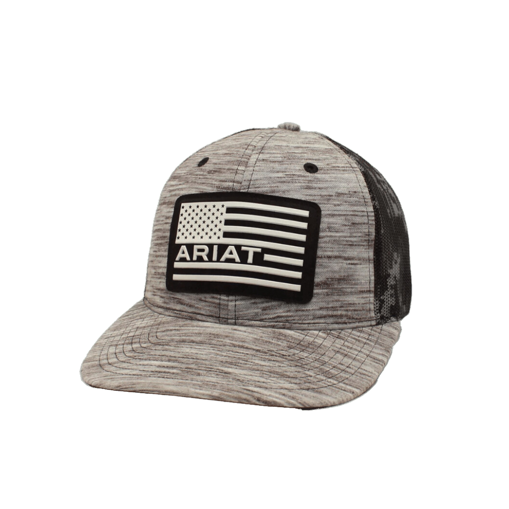 Ariat Stylish Western - Flex Fit US Flag Grey Mesh R112 Cap M&F Hat Rubber