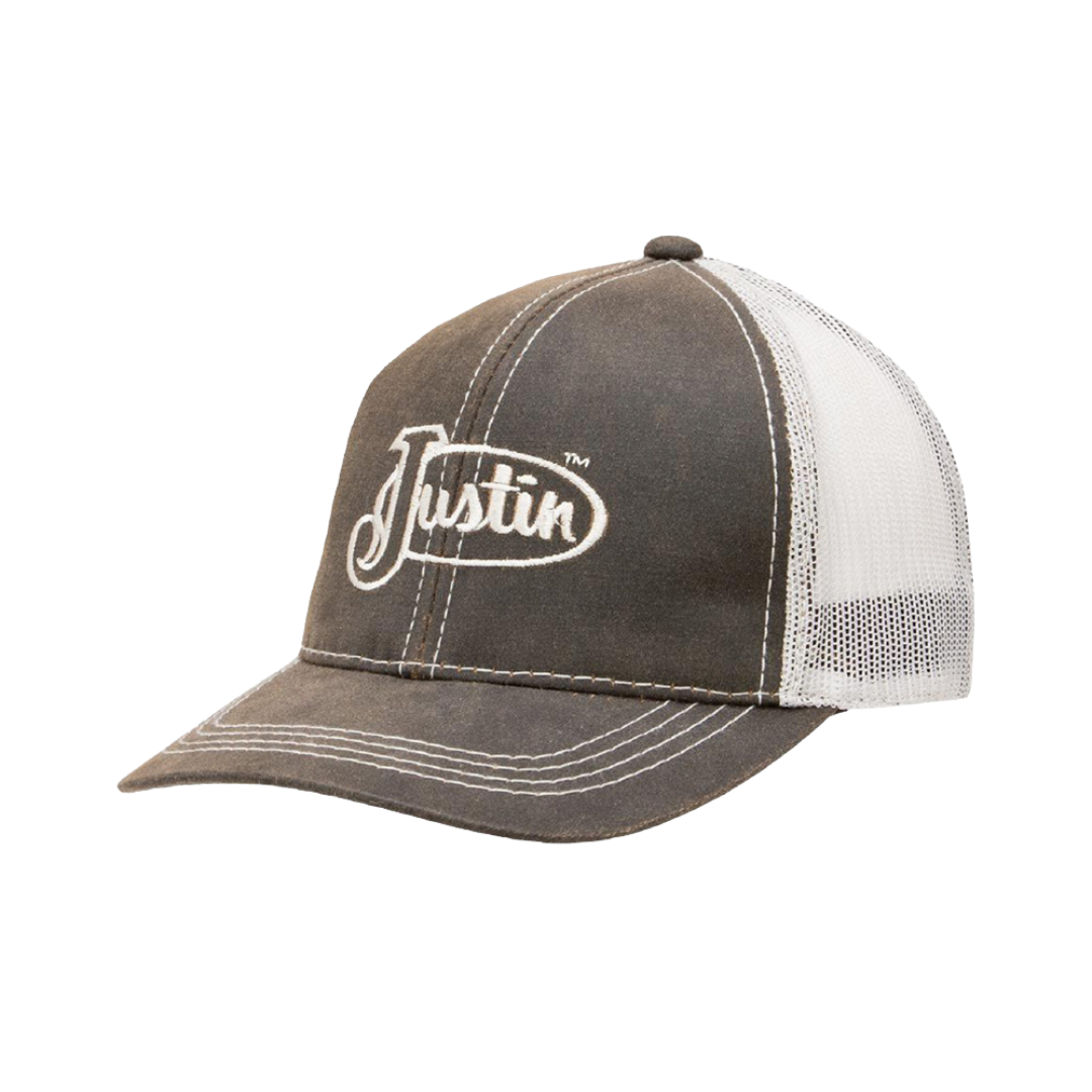 Justin Men's Denim Mesh Embroidered Brown Cap