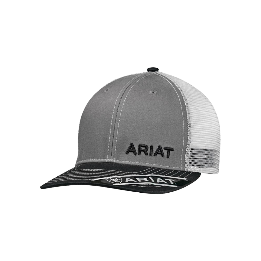 Ariat M&amp;F Grey White Mesh Embroidered Logo Baseball Cap