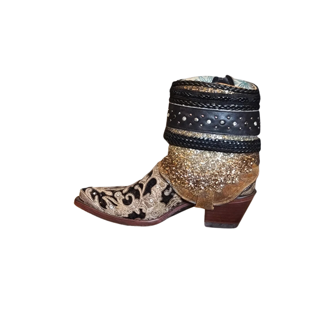 Corral Women's Glitter Flipped Shaft Ankle Brown Boots