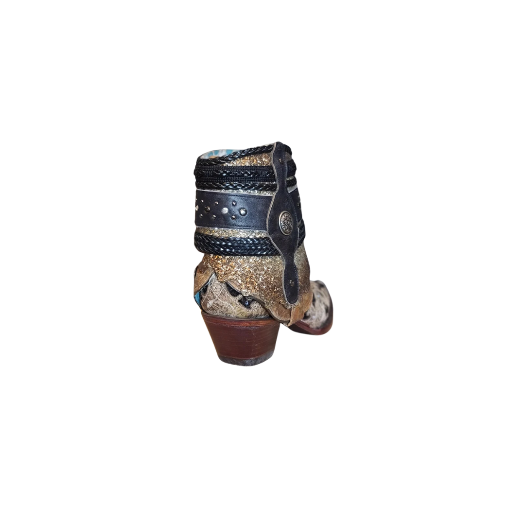 Corral Women's Glitter Flipped Shaft Ankle Brown Boots
