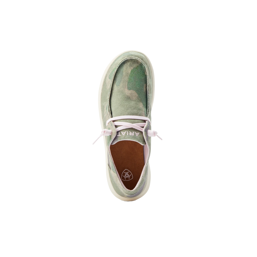 Ariat Women's Hilo Fancy Camo Light Green Shoes, top and insole view