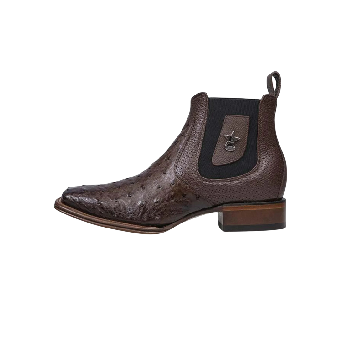 Los Altos Mens Wide Square Toe Genuine Ostrich Leather Color Tobacco Boots