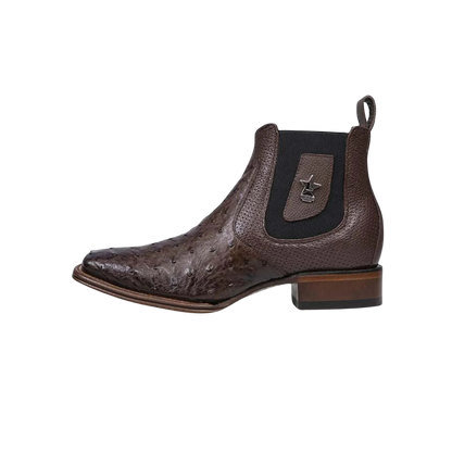 Los Altos Mens Wide Square Toe Genuine Ostrich Leather Color Tobacco Boots