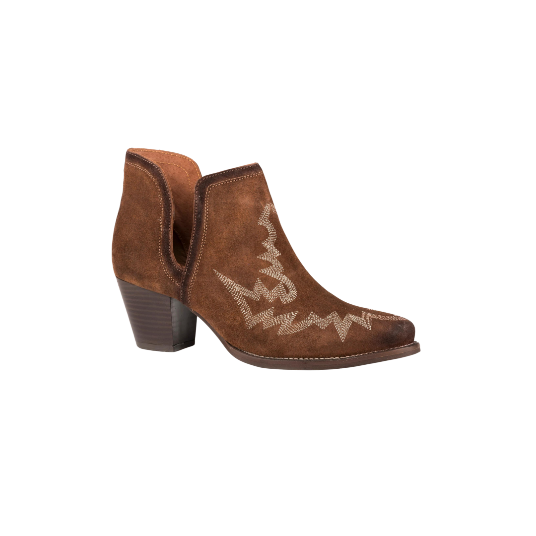 Roper Footwear Women's Rowdy Cow Suede Open Side Western Brown Booties