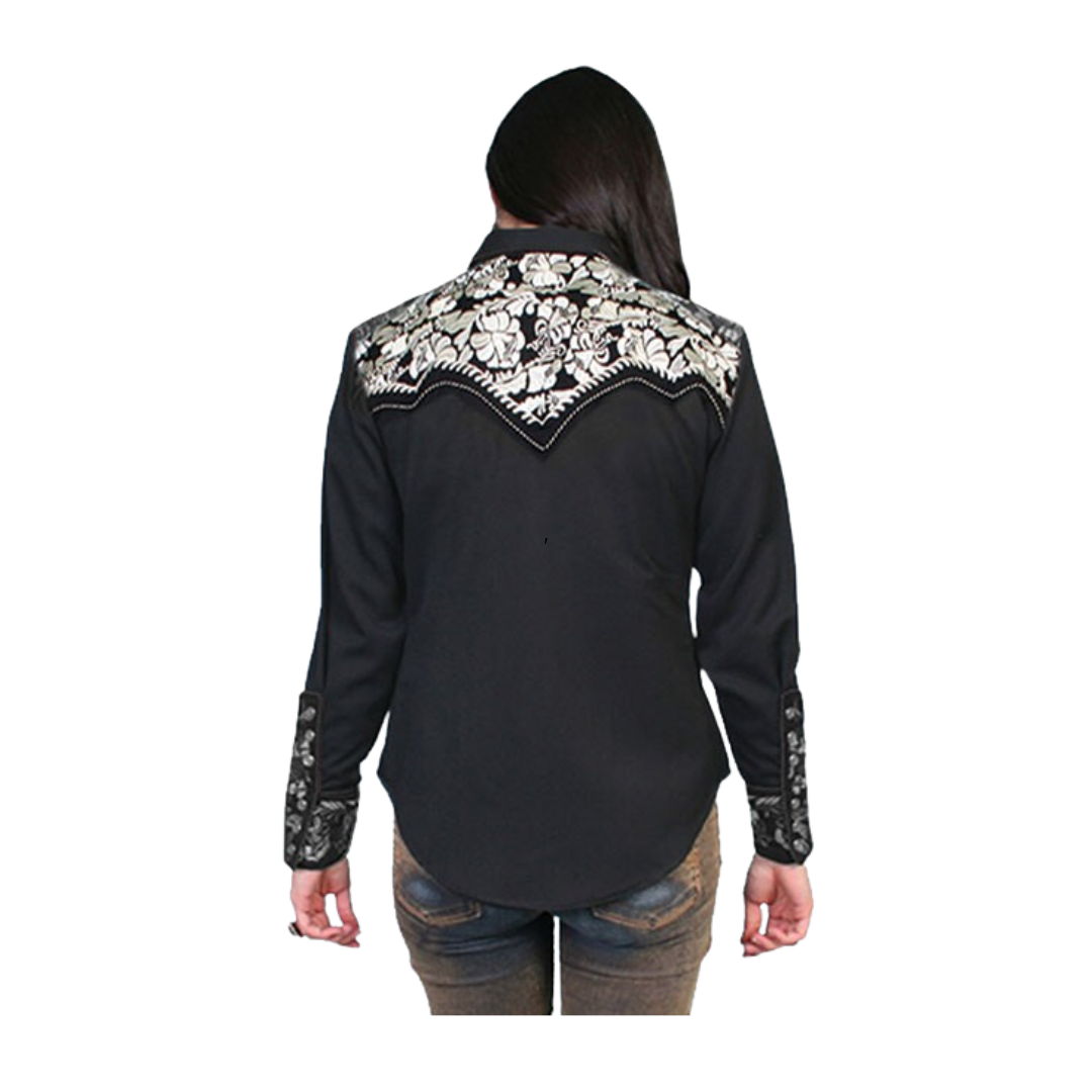 Scully Leather Women's Floral tooled Silver Shirt