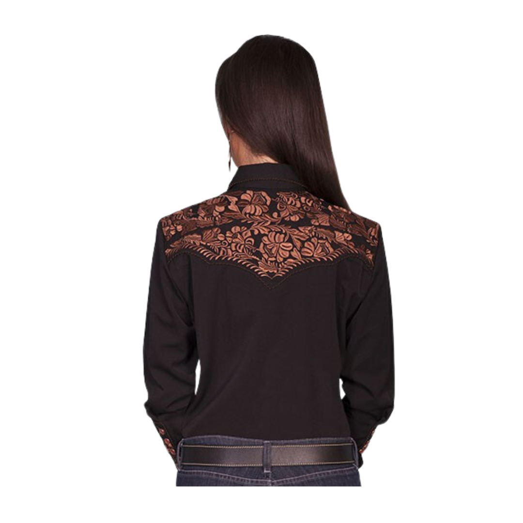 Scully Leather Women's Floral Embroidered Black Shirt