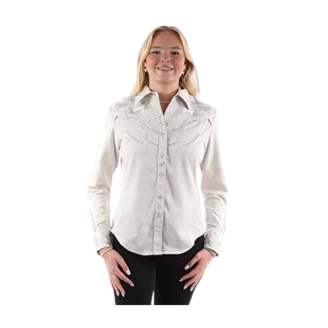 Scully Leather Women's Embroidered Light Grey Shirt