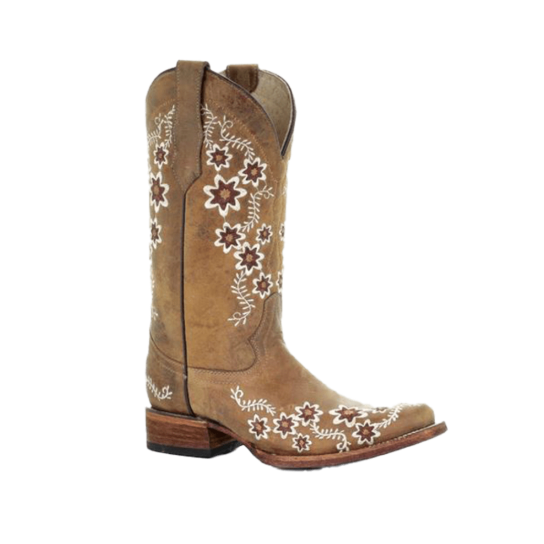 Corral Women's Floral Embroidery Square Tan Boots