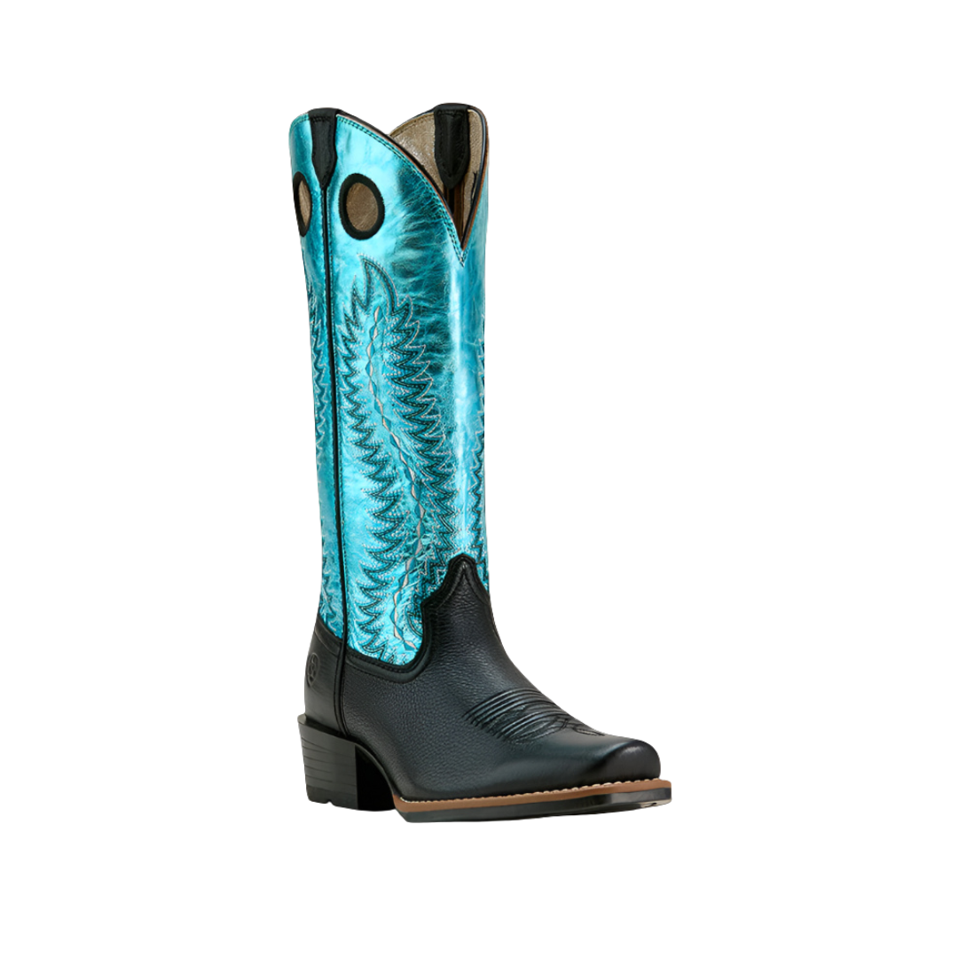 Ariat Women's Junction Western Black Deertan Sky Blue Shine Boots