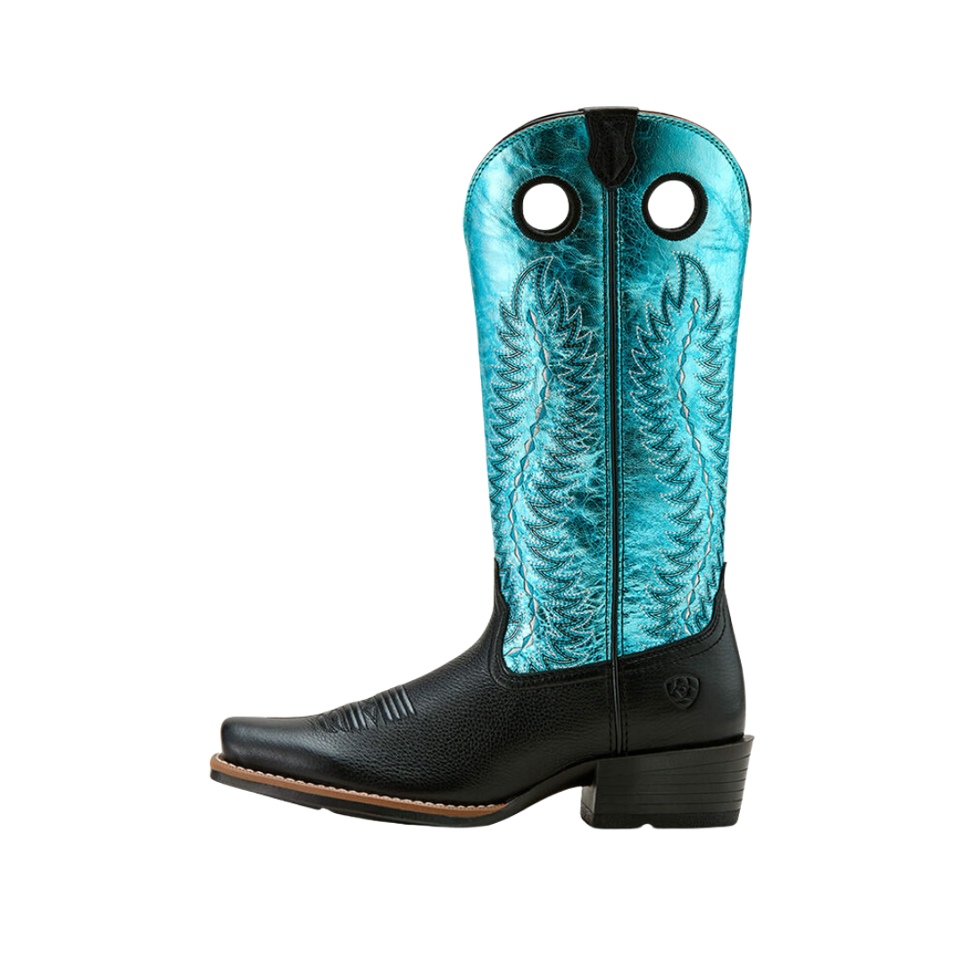 Ariat Women's Junction Western Black Deertan Sky Blue Shine Boots