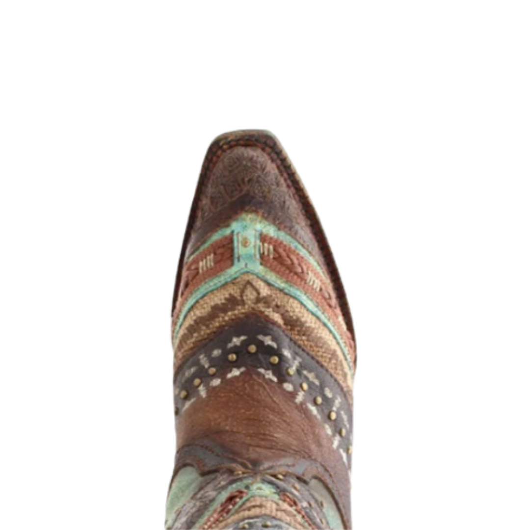 Corral Embroidered and Studded Brown &amp; Turquoise Boots