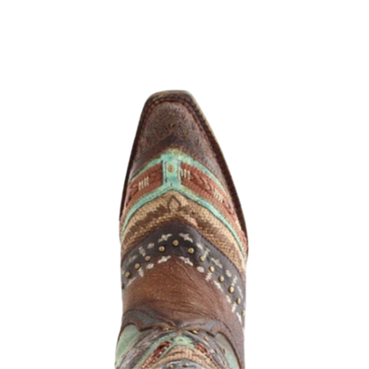 Corral Embroidered and Studded Brown &amp; Turquoise Boots