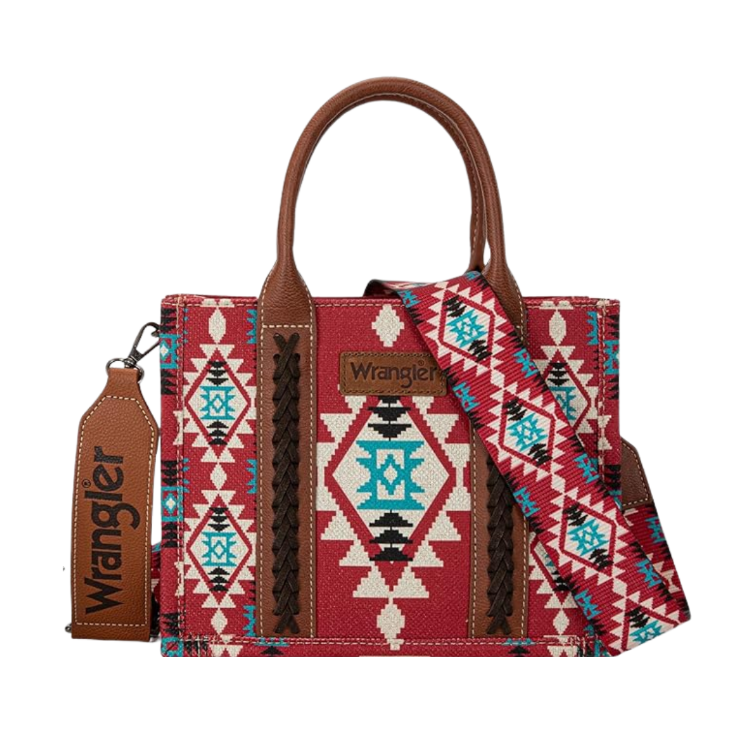 Wrangler Women's Aztec Small Tote Crossbody Burgundy Bag