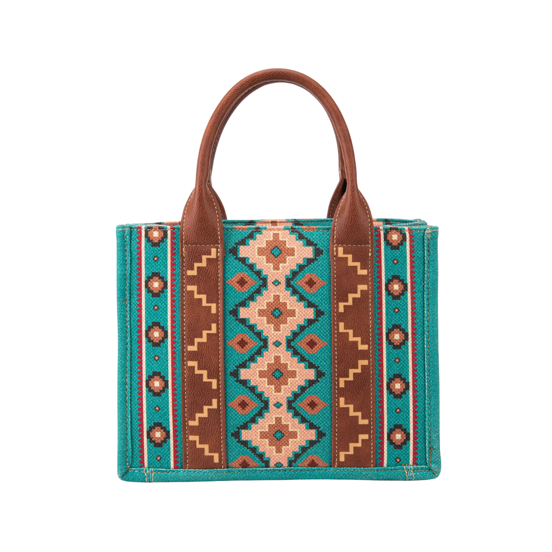Wrangler Women's Southwestern Print Small Canvas Turquoise Tote Crossbody