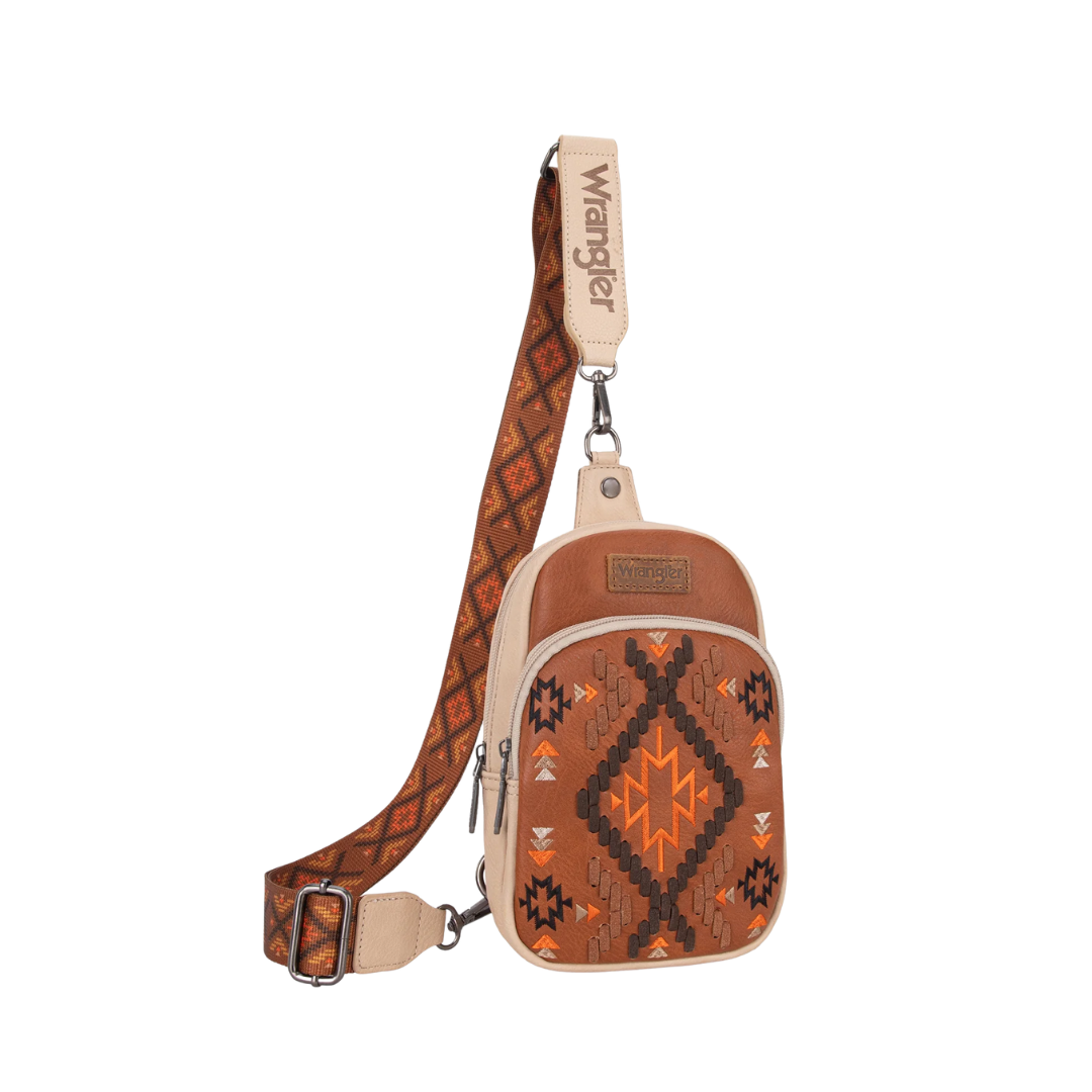 Wrangler Women's Embroidered Brown Sling Bag