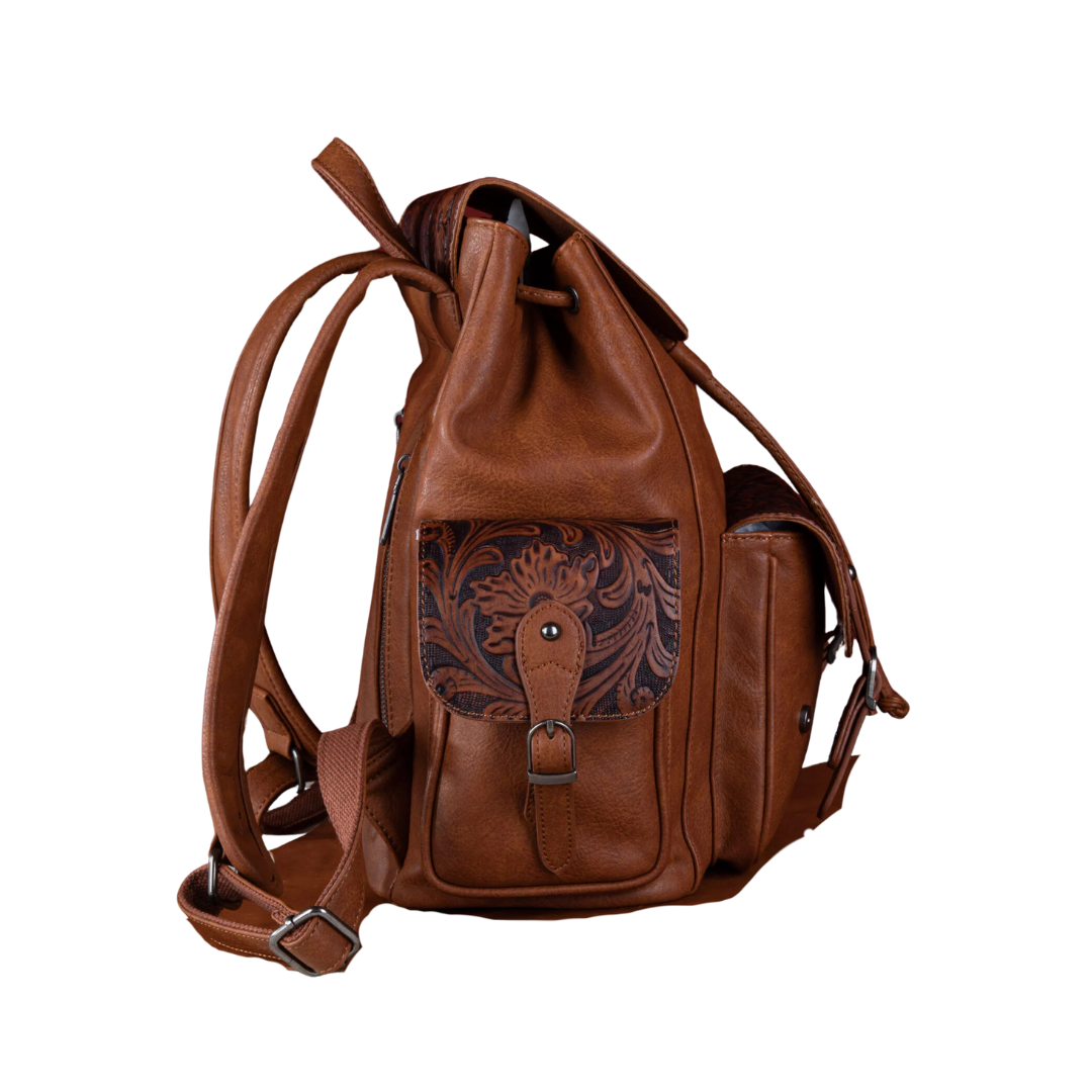 Wrangler women's Vintage Floral Tooled Brown Backpack