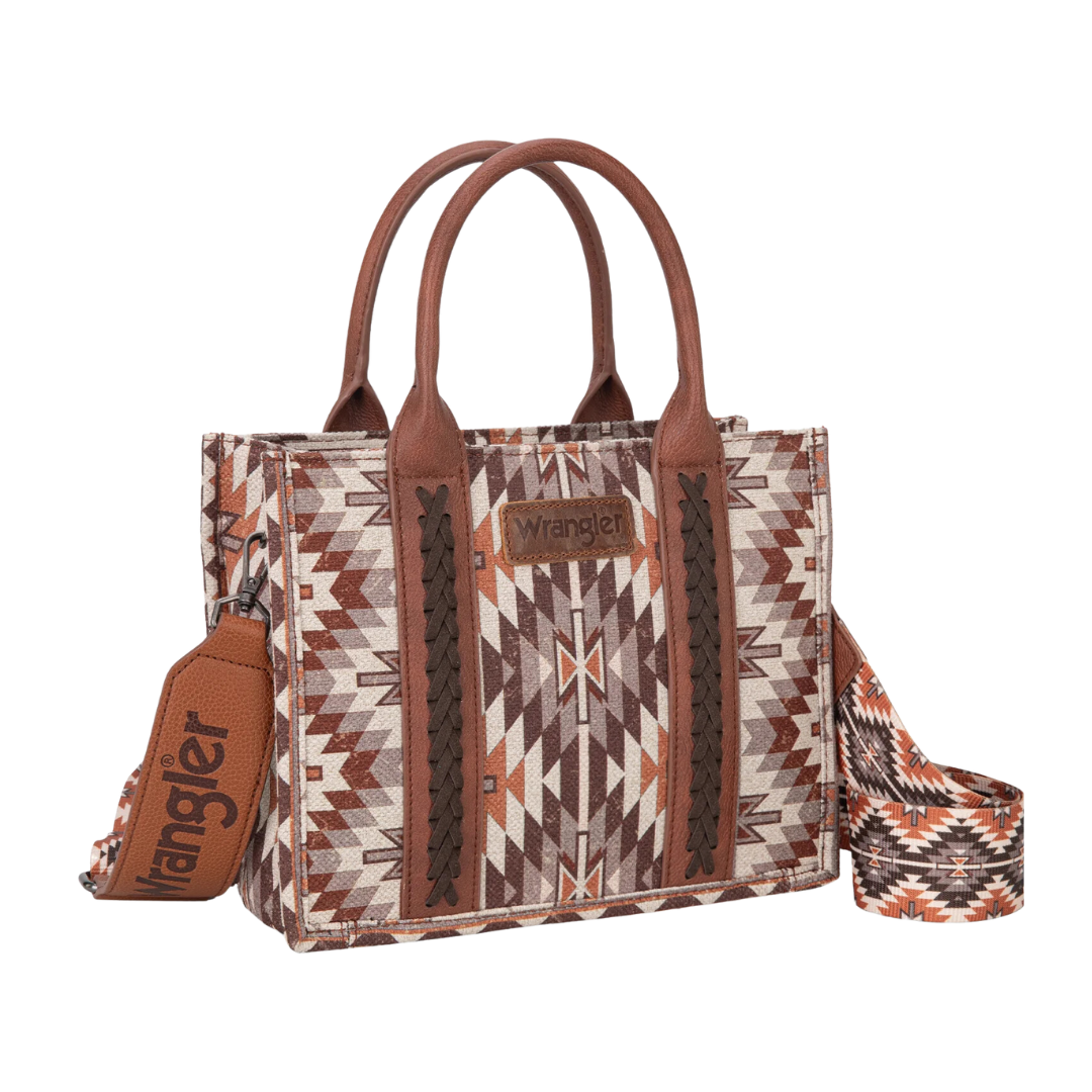 wrangler Women's Pattern Dual Sided Print Tote Brown Crossbody