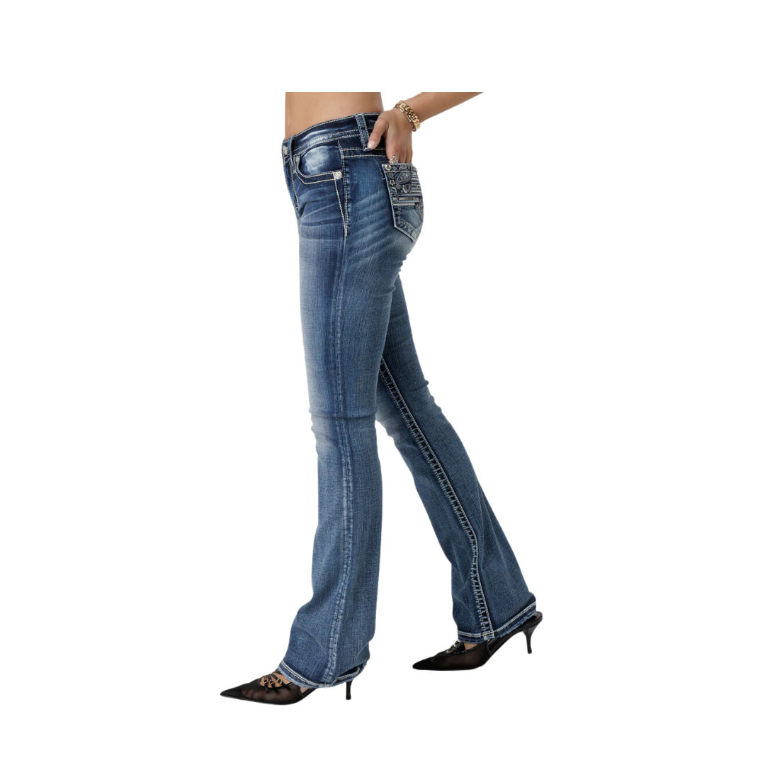 Miss Me Women's Americana Paisley Bootcut Dark Wash Jeans