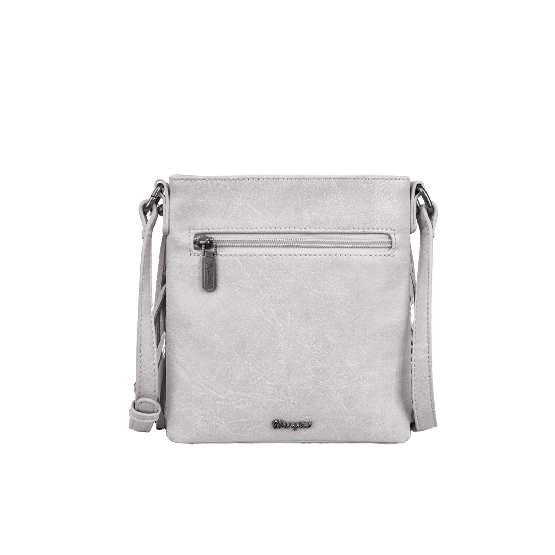 Wrangler Women's Leather Fringe Denim White Crossbody Bag