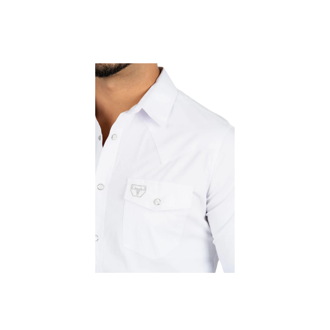 Platini Men's Western Snap Solid Dress White Shirt