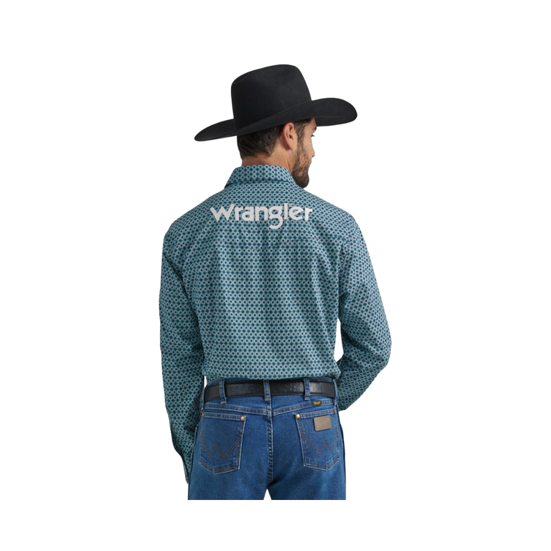 Wrangler Men's Geometric Print Logo Navy Shirt