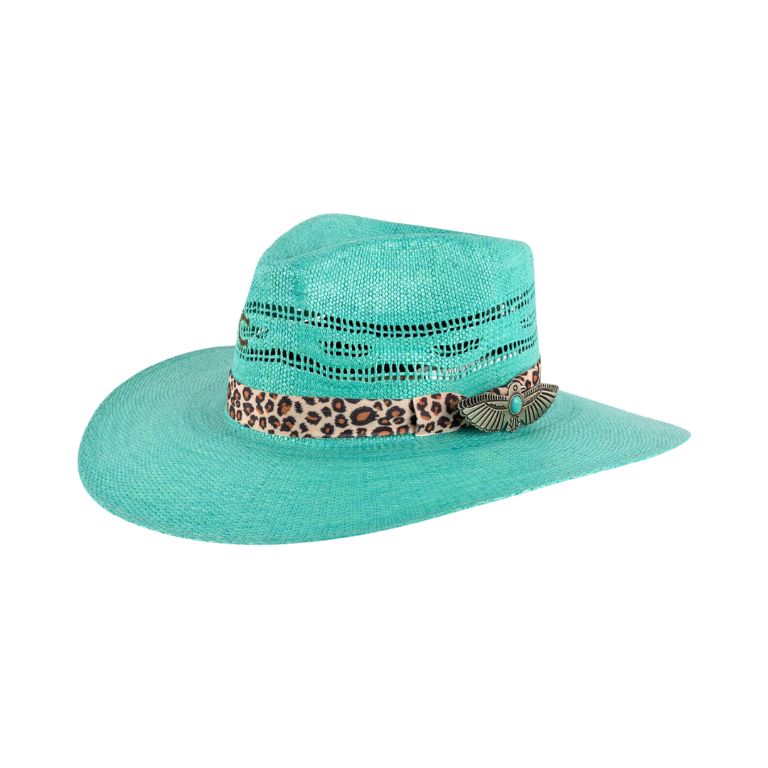 Charlie 1 Horse Women's Right Meow Straw Turquoise Hat